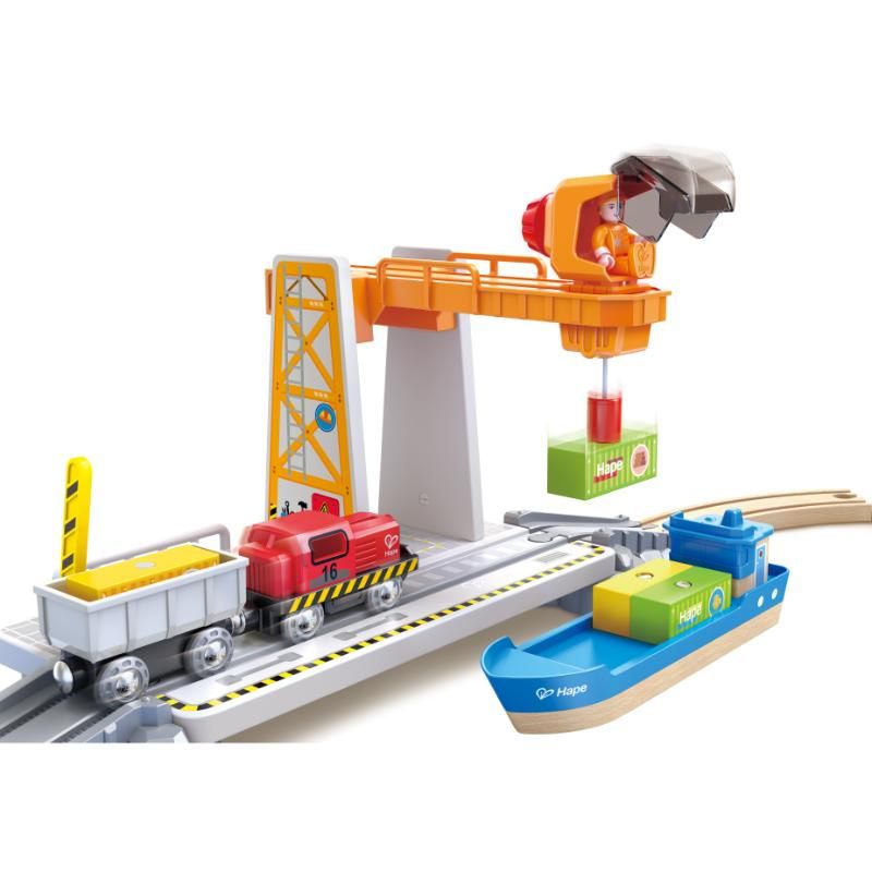 Hape - Sea & Rail Cargo Transport Train and Railway Set - 38pcs