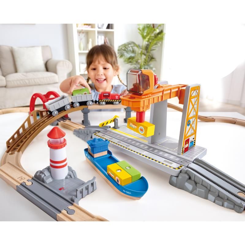 Hape - Sea & Rail Cargo Transport Train and Railway Set - 38pcs