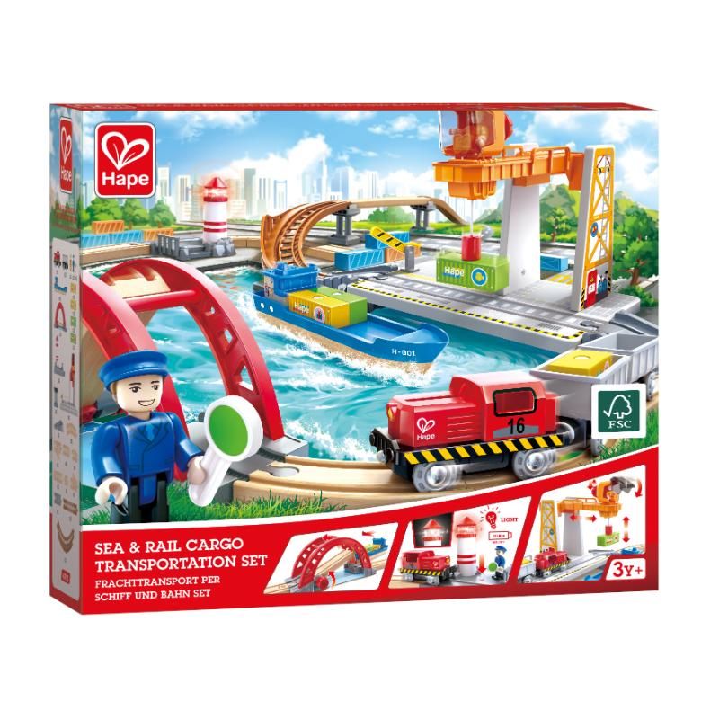 Hape - Sea & Rail Cargo Transport Train and Railway Set - 38pcs