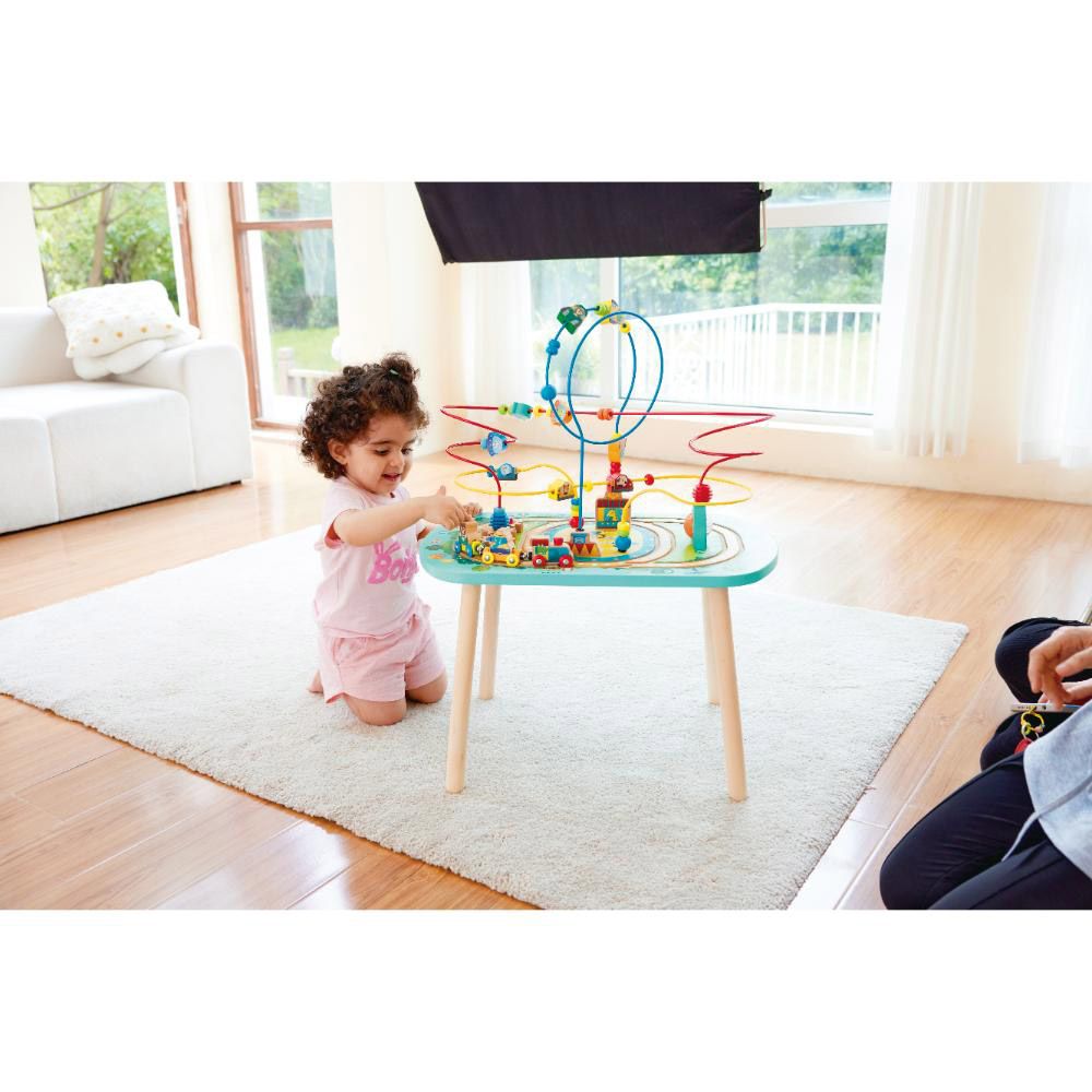 Hape - Wooden Railway Train Activity Table w/ Bead Maze- 6pcs