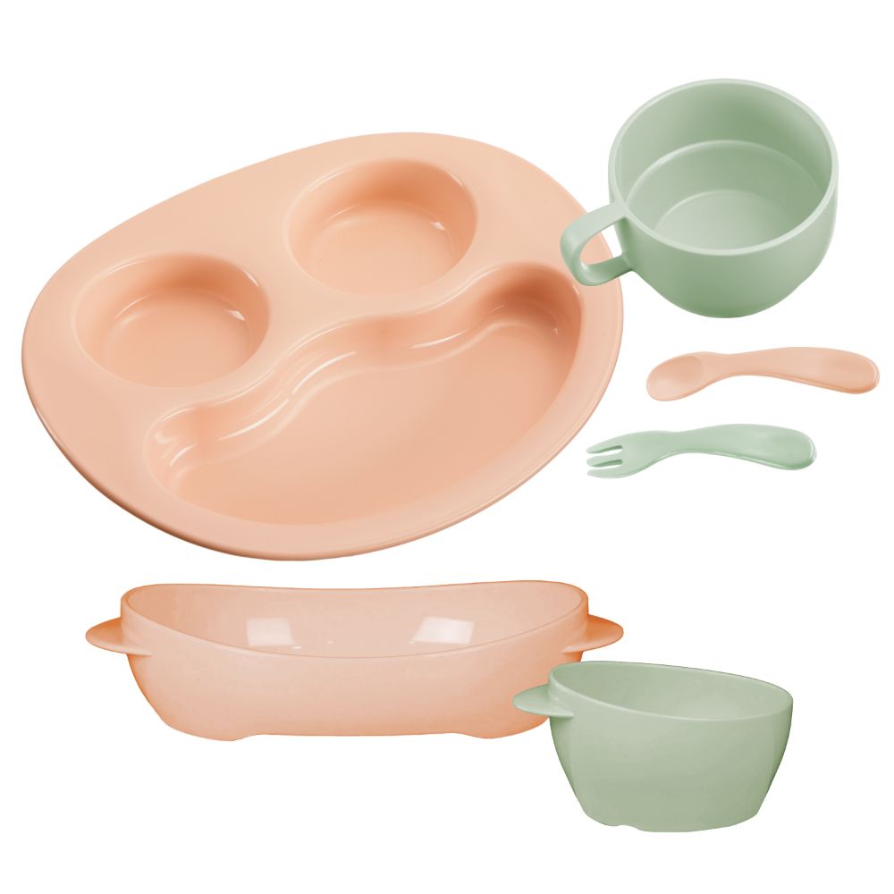 Inochi - Amori Baby Feeding Set - 6pcs - Milky Orange & Tea Green