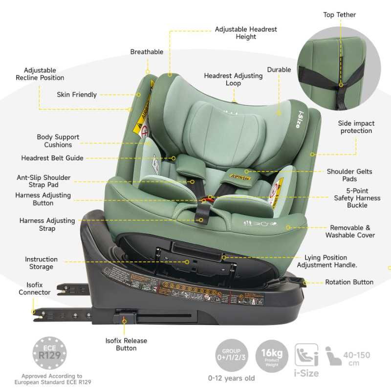 Jovikids - Ranger TT ISOFIX 360 Rotating Car Seat I-size - Green