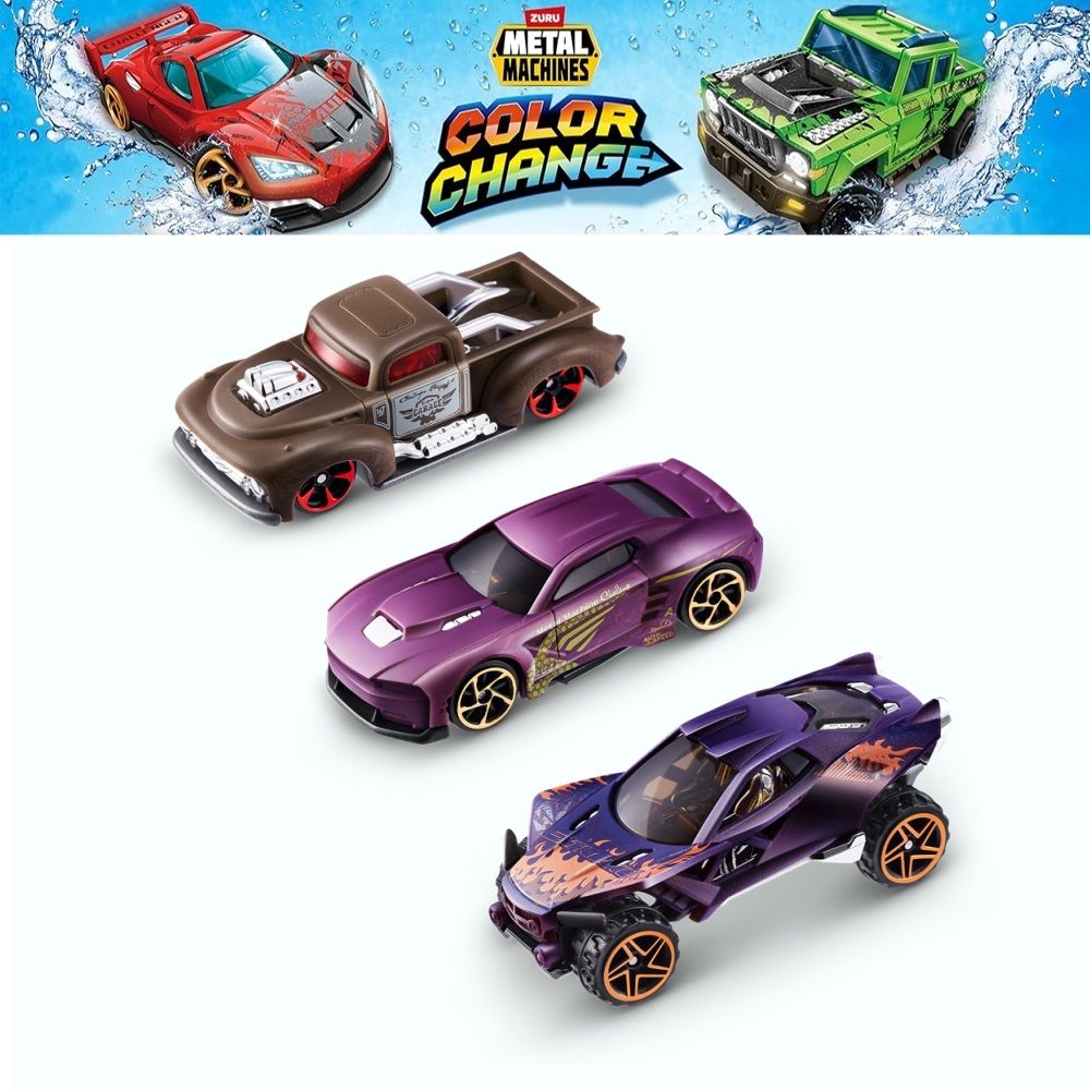 Zuru - Metal Machines Color Change Mini Racing Car Toy S4 - Pack Of 3 - Color/Style May Vary