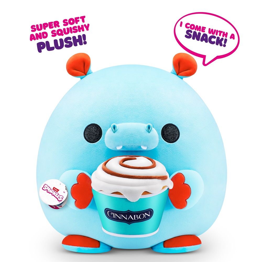 ZURU - Snackles Super Soft Plush Toy - Hugh Hippo with Cinnabon - 14 Inches