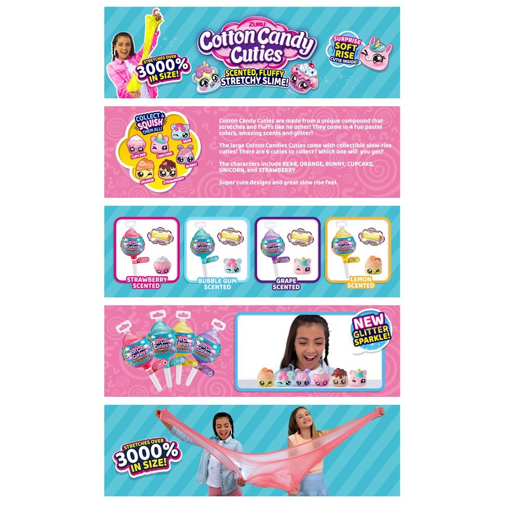 ZURU - OoSH Cotton Candy Cuties Sented, Fluffy Stretchy SLIME! Series 2 - Grape