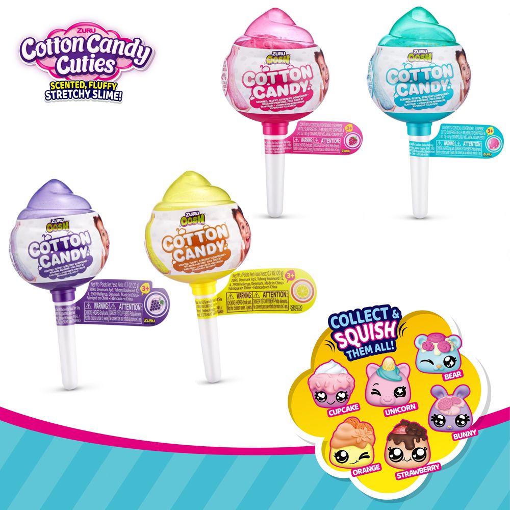 ZURU - OoSH Cotton Candy Cuties Sented, Fluffy Stretchy SLIME! Series 2 - Bubble Gum