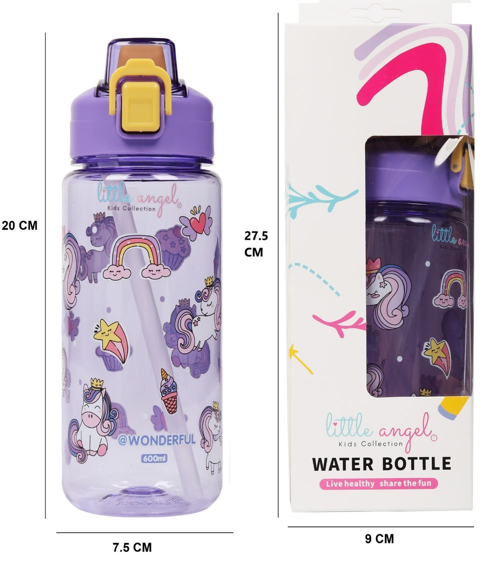 Little Angel - Kids' Water Bottle With Straw - Purple - 600 ml