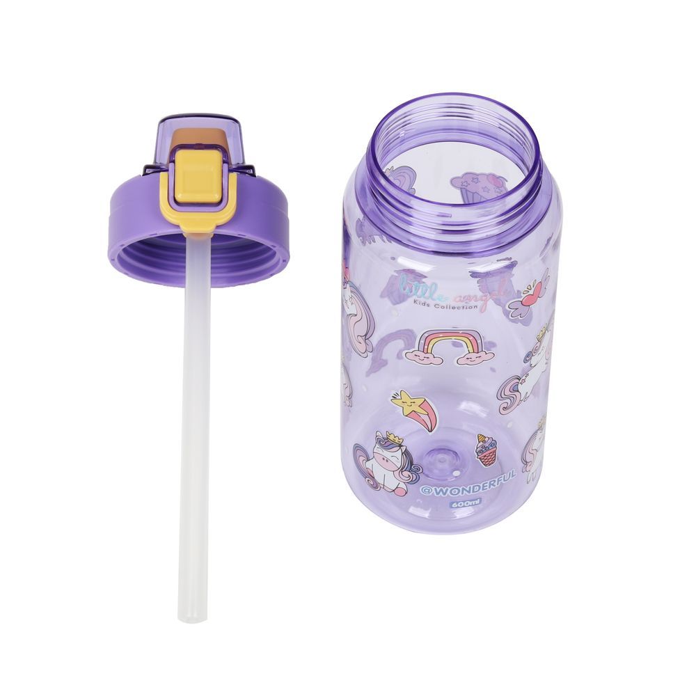 Little Angel - Kids' Water Bottle With Straw - Purple - 600 ml