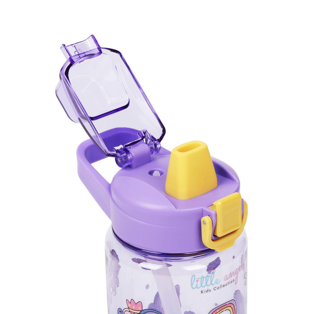 Little Angel - Kids' Water Bottle With Straw - Purple - 600 ml