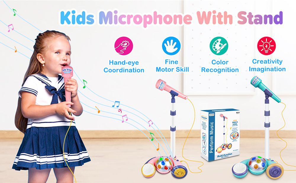 Little Angel - Kids Adjustable Karaoke Microphone With Lights, Music & Mp3 - Pink