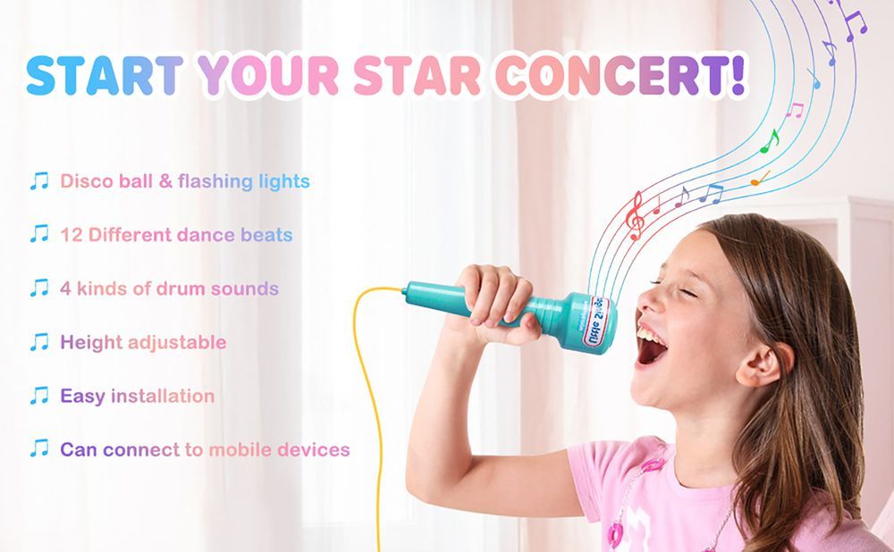 Little Angel - Kids Adjustable Karaoke Microphone With Lights, Music & Mp3 - Pink