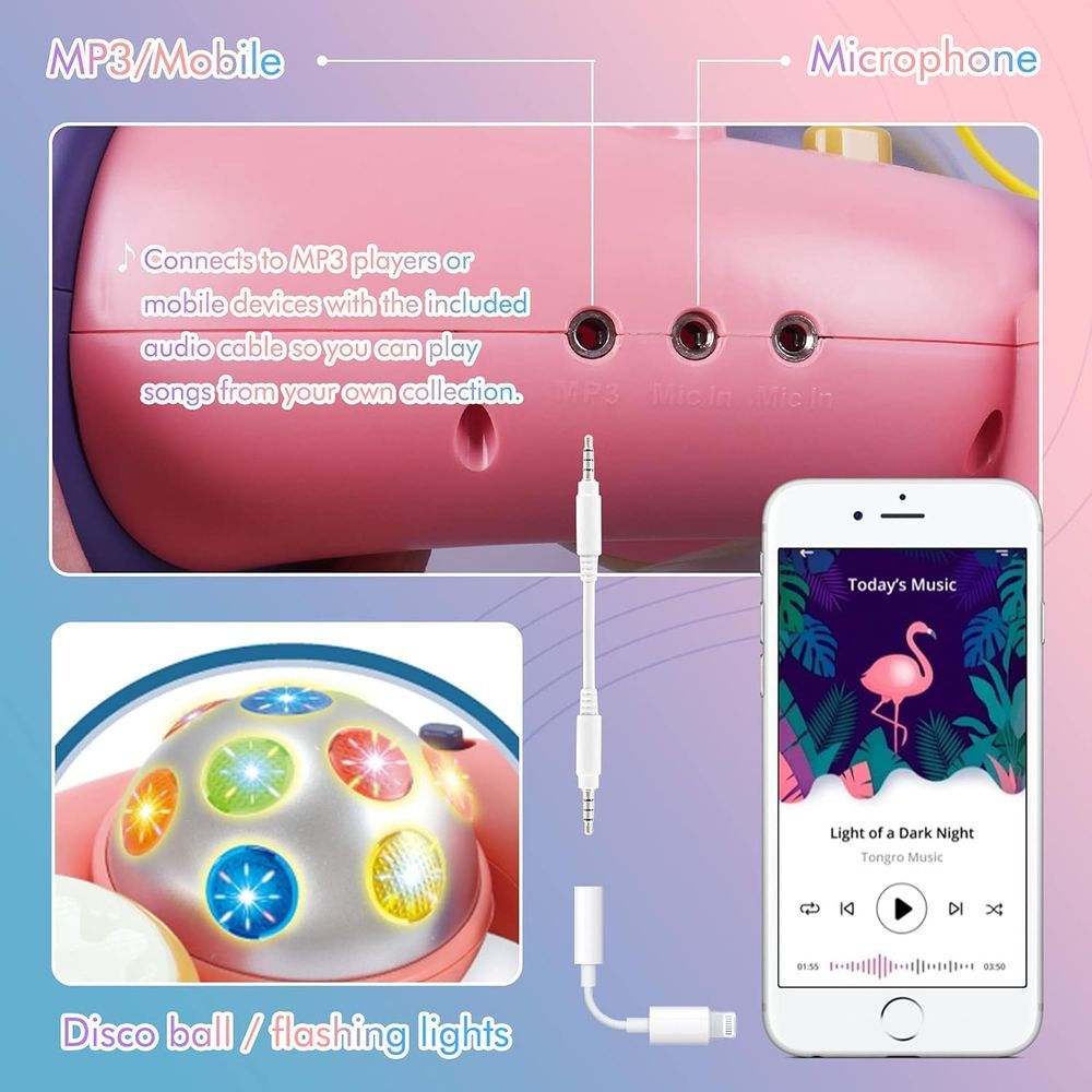 Little Angel - Kids Adjustable Karaoke Microphone With Lights, Music & Mp3 - Pink