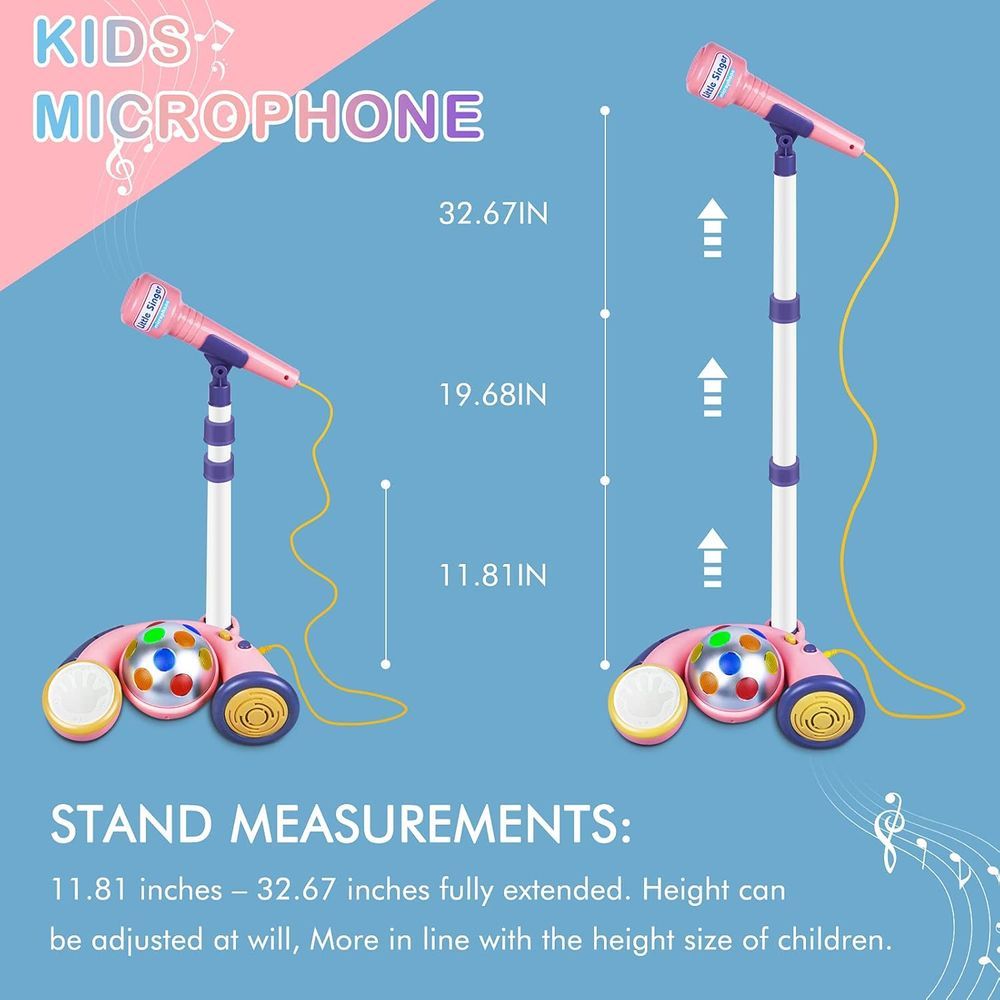 Little Angel - Kids Adjustable Karaoke Microphone With Lights, Music & Mp3 - Pink