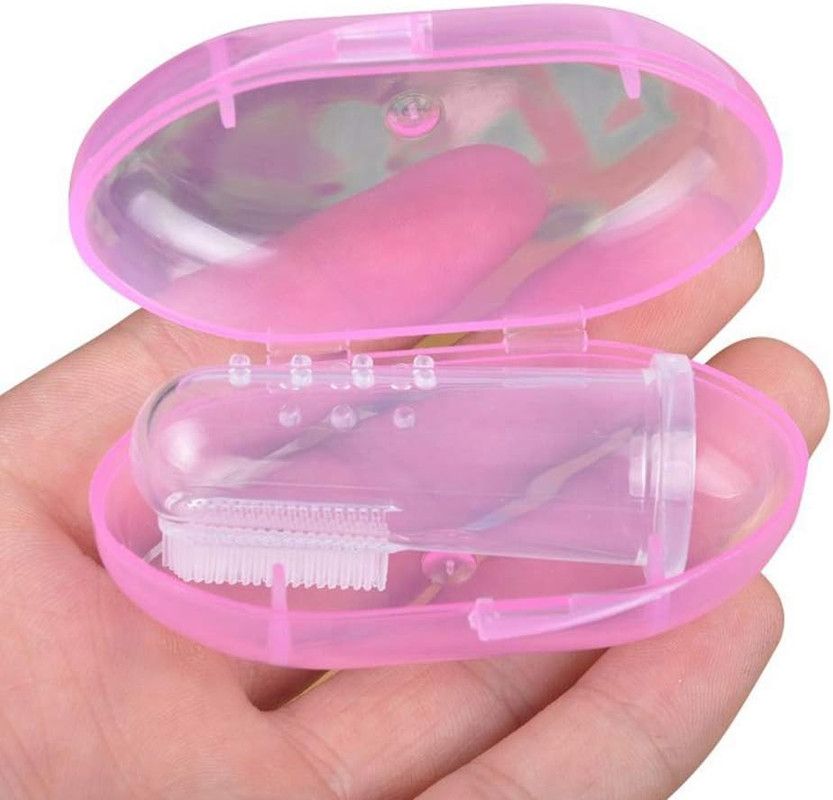 Little Angel - Baby Silicone Finger Toothbrush With Protective Case - Pink