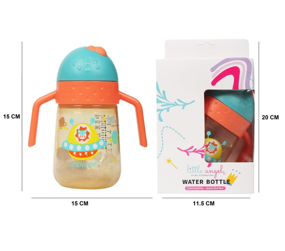 Little Angel - Baby Water Bottle With Straw 300ml - Orange/Blue