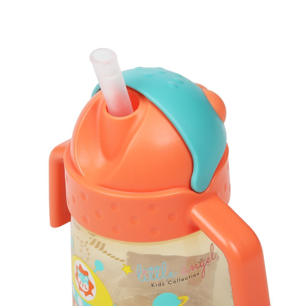 Little Angel - Baby Water Bottle With Straw 300ml - Orange/Blue