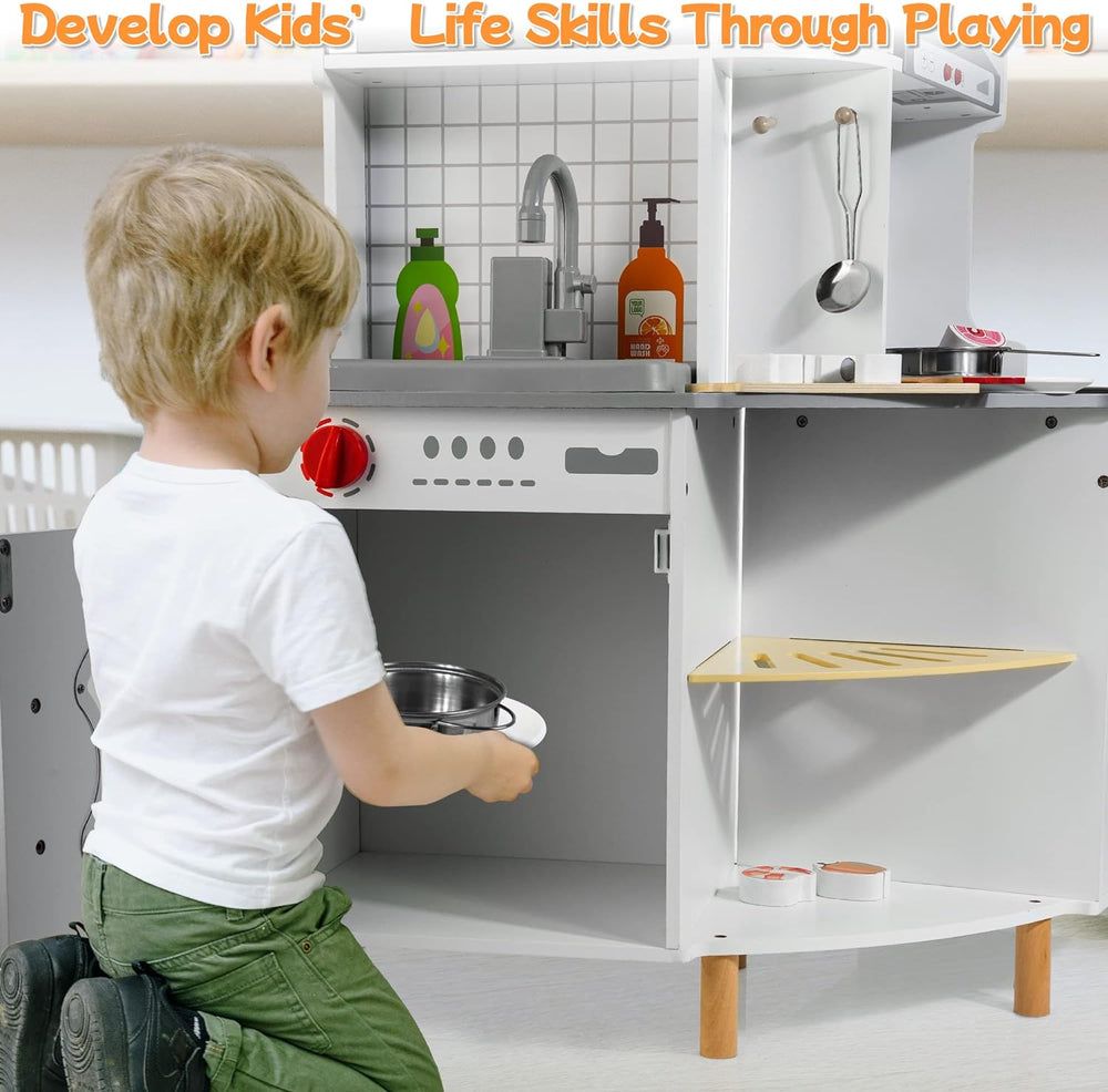 Little Angel - Kids Wooden Kitchen Playset - Grey