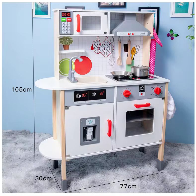 Little Angel - Kids Kitchen Wooden Pretend Playset - White/Grey