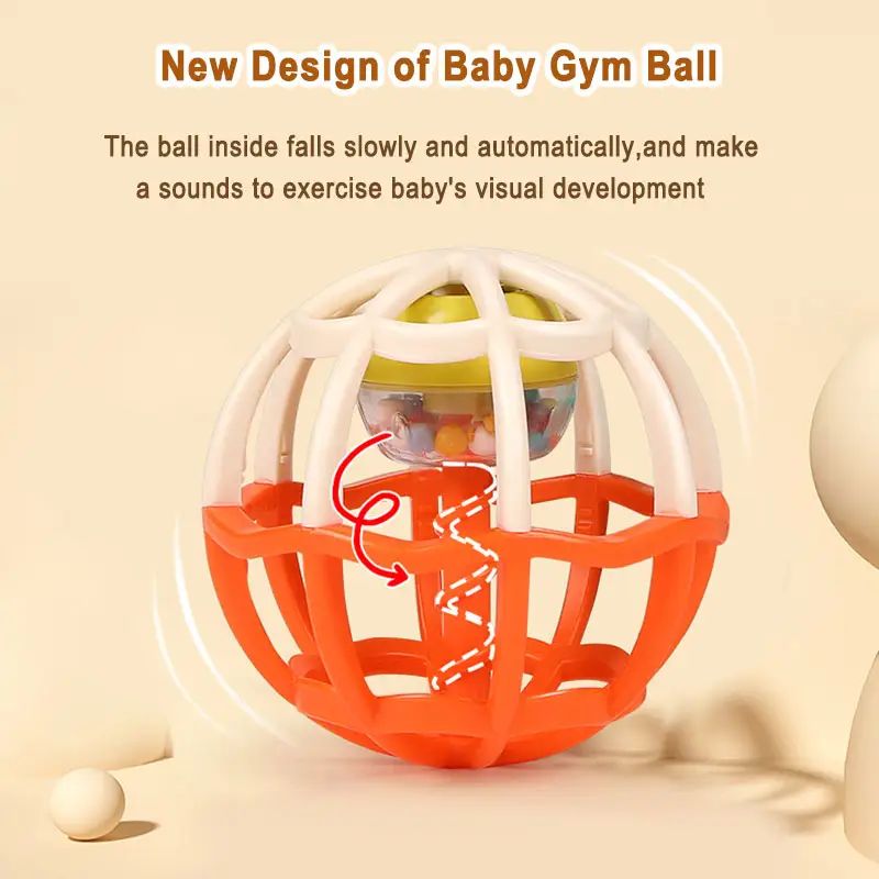 Goodway - Baby Teething Rattle Toy Colorful Sensory Grasping Ball 1Pc - Orange