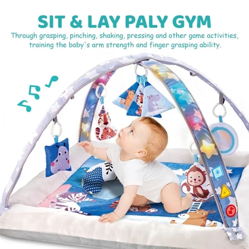 Little Angel - Baby Activity Gym Playmat W/ Hanging Rattle Toys - Blue