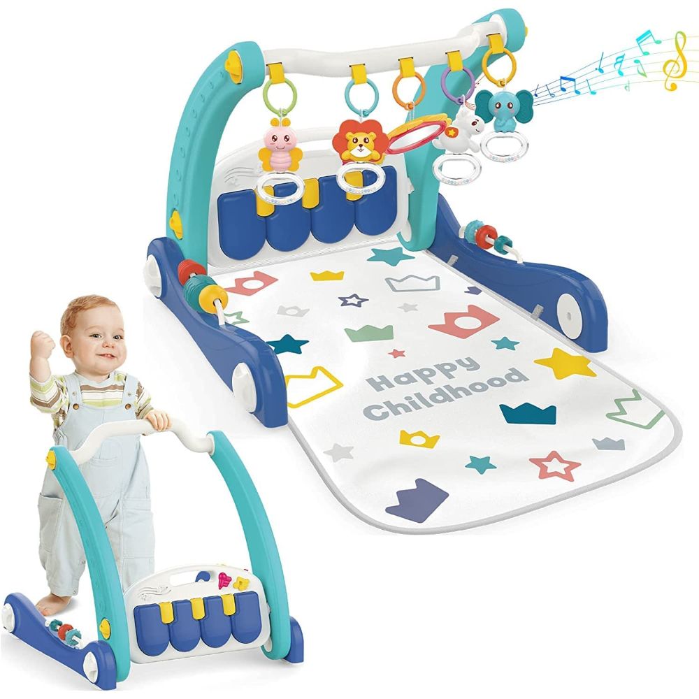 Huanger - Baby Musical Play Gym With Hanging Toys And Activity Mat - Blue