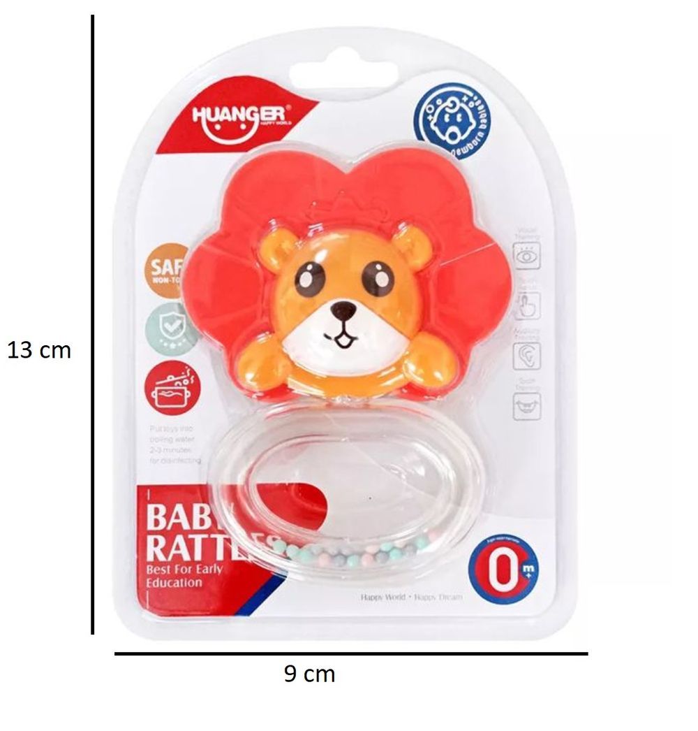 Huanger - Baby Teether Lion Shape, Soft Silicone Toy With Rattle