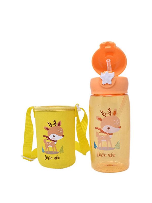 Little Angel - Kids Straw Water Bottle With Cover - Yellow/Orange - 480ml