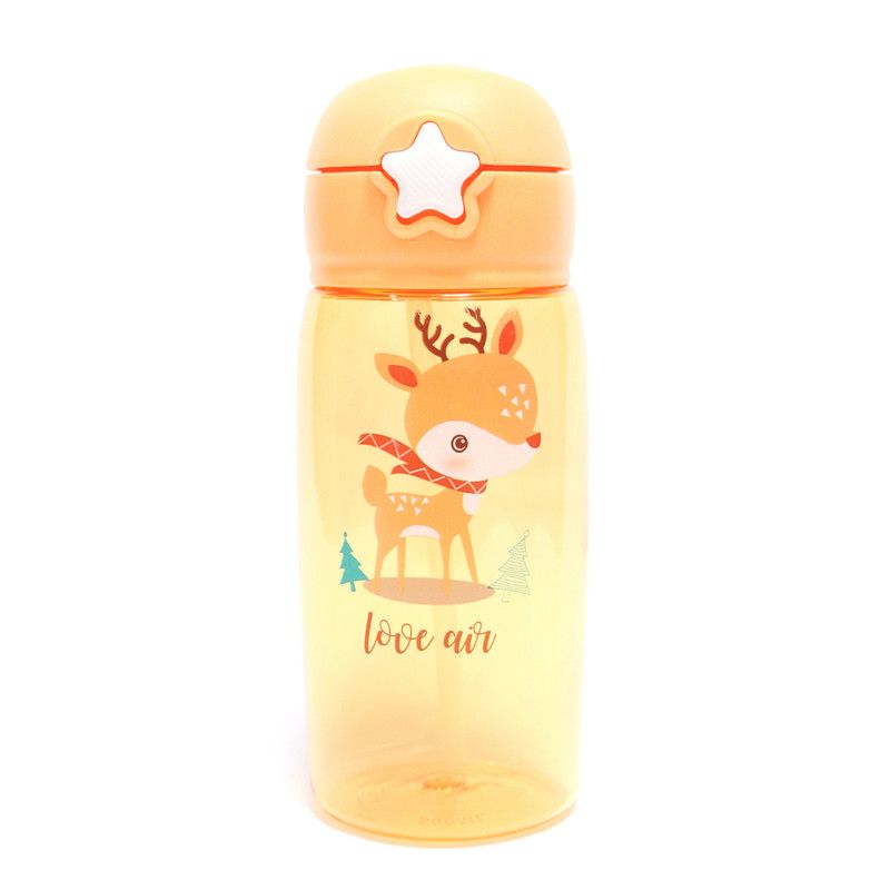 Little Angel - Kids Straw Water Bottle With Cover - Yellow/Orange - 480ml