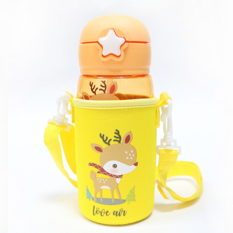 Little Angel - Kids Straw Water Bottle With Cover - Yellow/Orange - 480ml