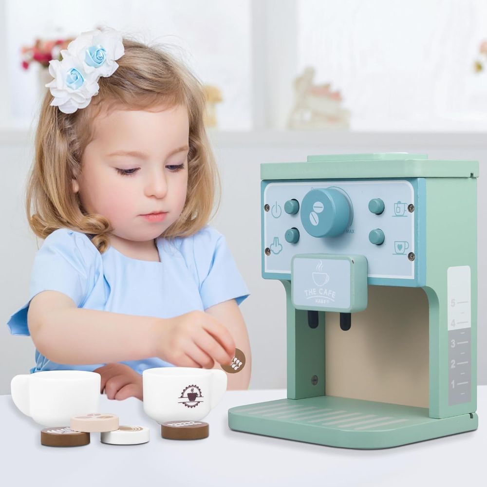 Little Angel - Kids Wooden Coffee Maker Pretend Playset - 8pcs