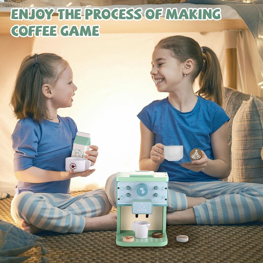 Little Angel - Kids Wooden Coffee Maker Pretend Playset - 8pcs