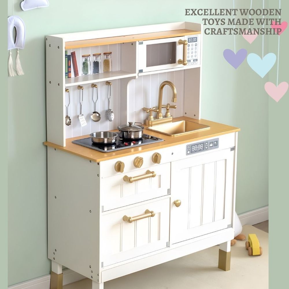 Little Angel - Kids Wooden Kitchen Pretend Playset - White