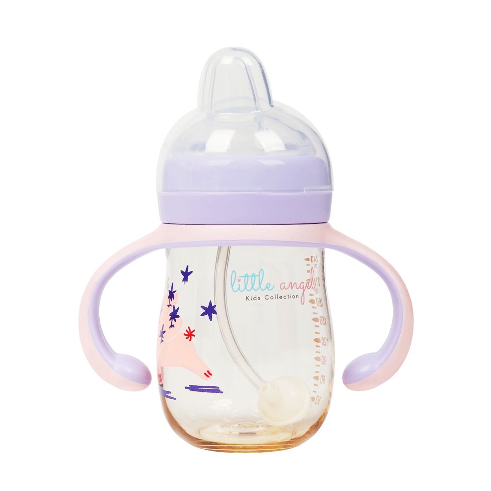 Little Angel - Baby Water Bottle With Straw 240ml - Purple/Pink