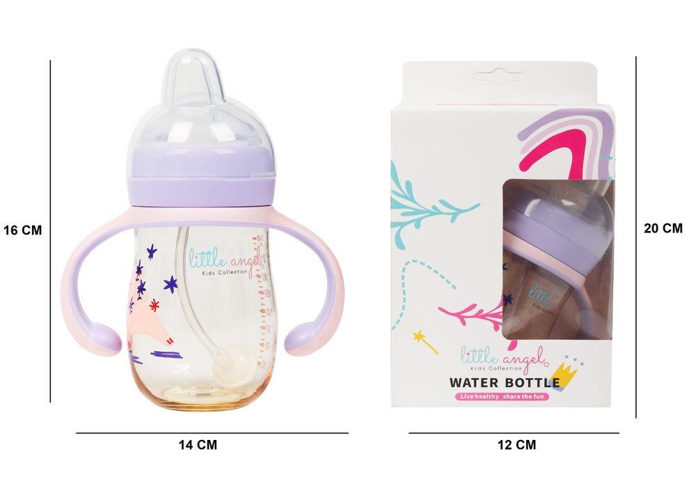 Little Angel - Baby Water Bottle With Straw 240ml - Purple/Pink