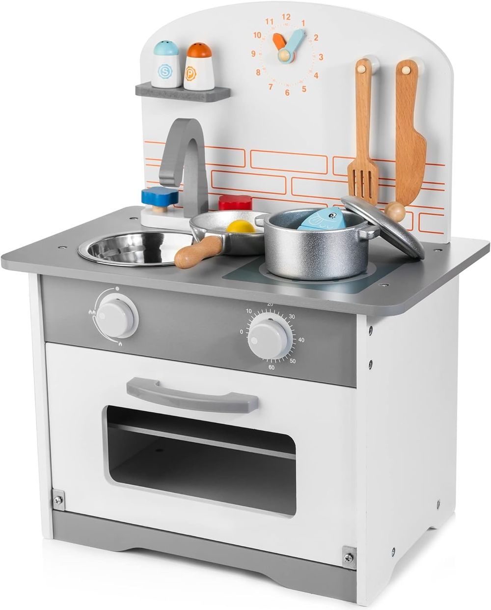 Little Angel - Kids Kitchen Wooden Pretend Playset - Grey/White