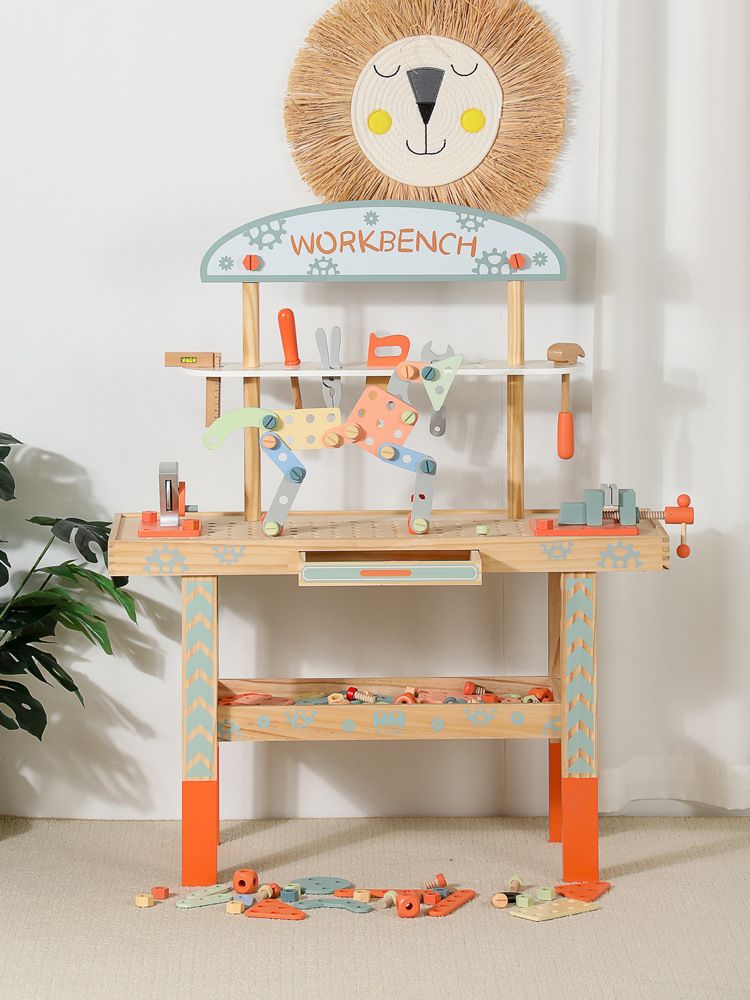 Little Angel - Kids Wooden Tool Bench Set With Accessories