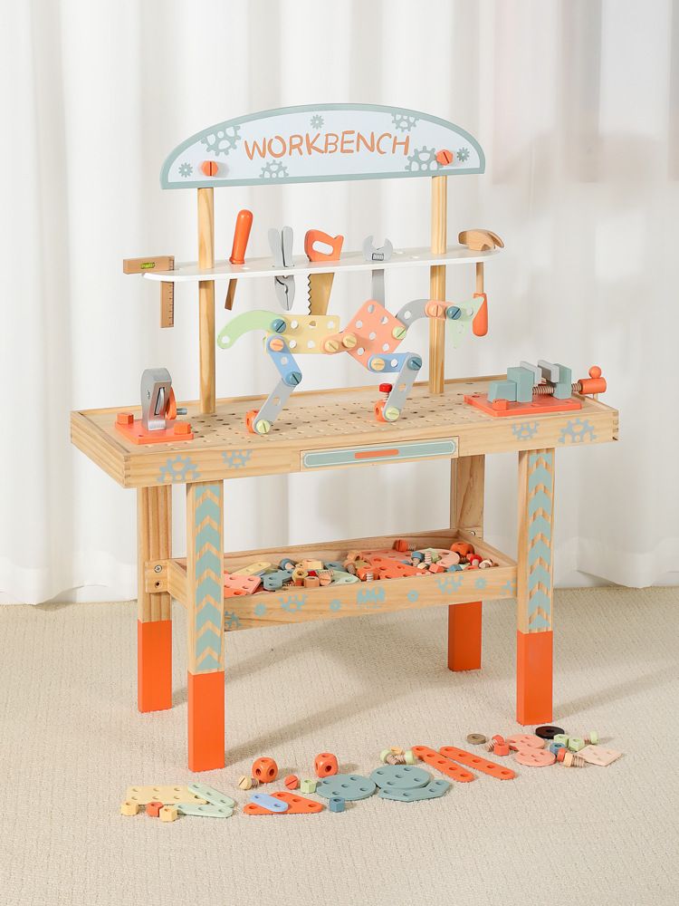 Little Angel - Kids Wooden Tool Bench Set With Accessories