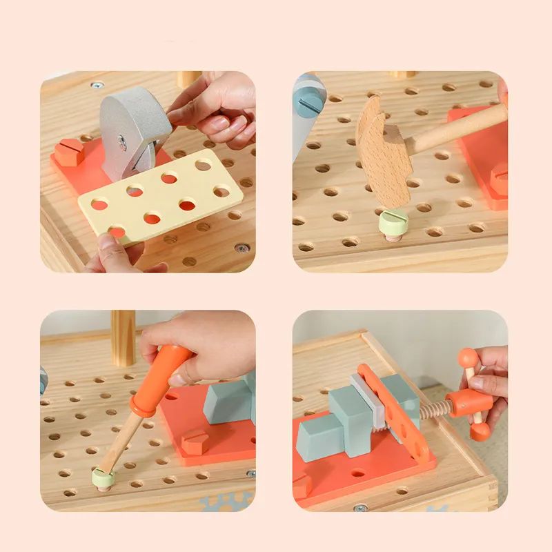 Little Angel - Kids Wooden Tool Bench Set With Accessories