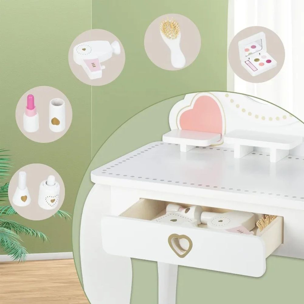 Little Angel - Kids Wooden Vanity Table & Stool Set For Girls