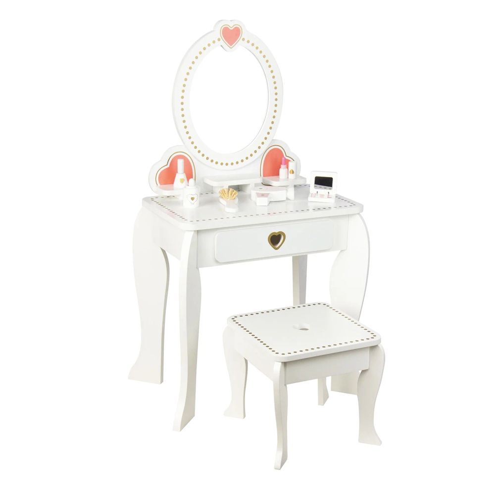 Little Angel - Kids Wooden Vanity Table & Stool Set For Girls