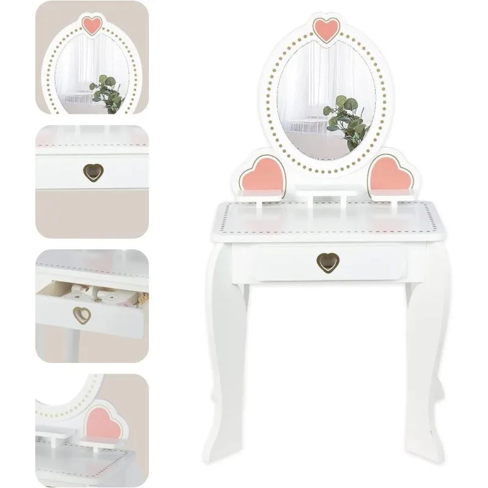 Little Angel - Kids Wooden Vanity Table & Stool Set For Girls