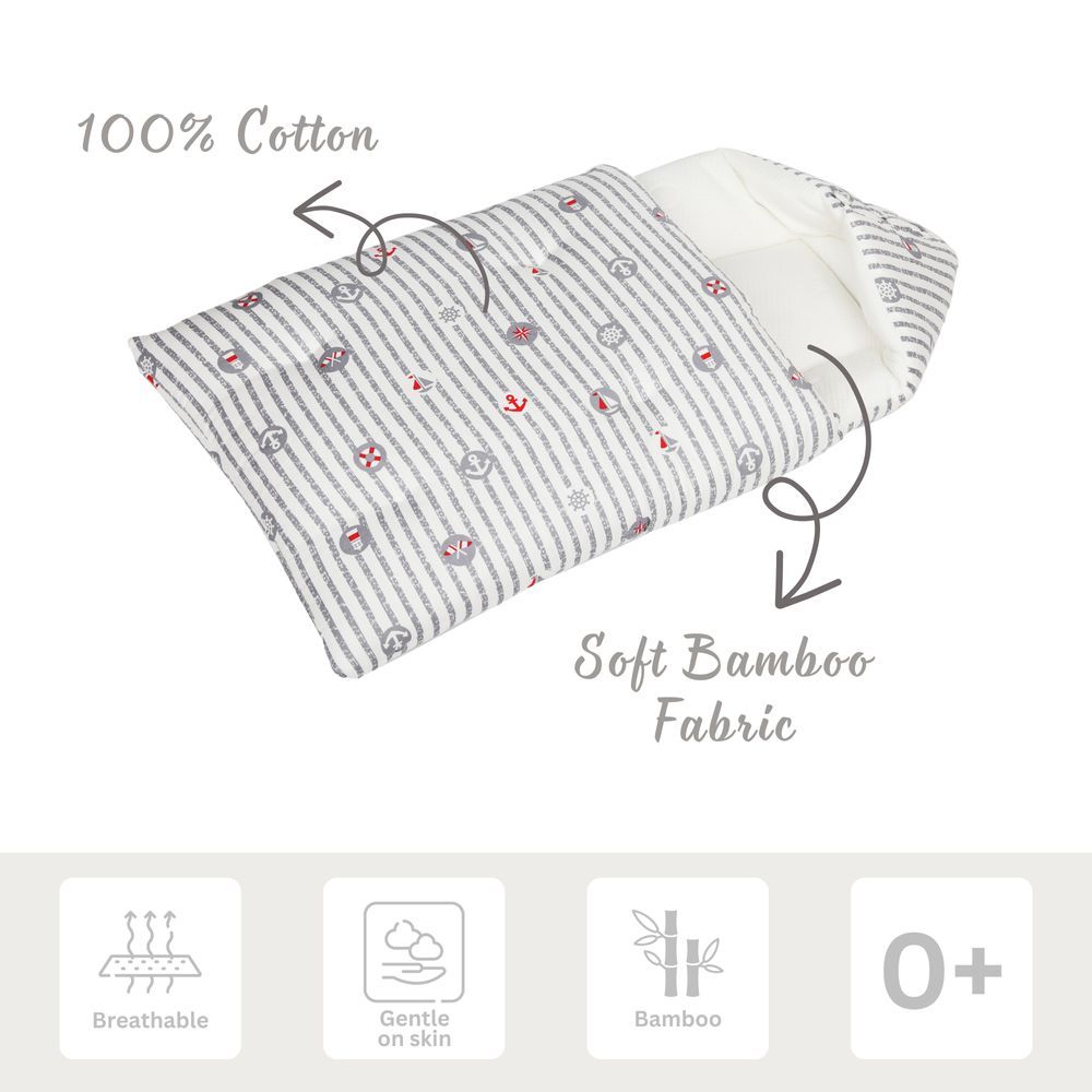 White&Grey - Anchor Pattern Baby Sleeping Bag - Grey