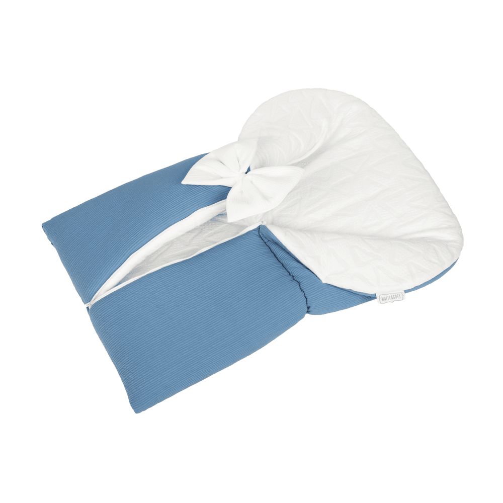 White&Grey - Baby Sleeping Bag W/ White Bow - Blue