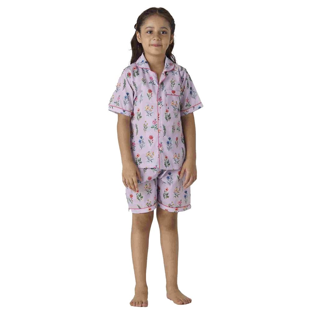 Little West Street - 2pc-Set - Florals Cotton Shorts Set - Purple