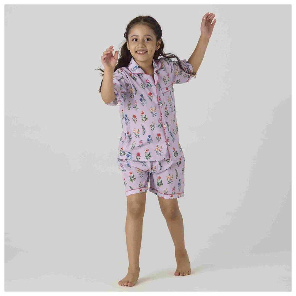 Little West Street - 2pc-Set - Florals Cotton Shorts Set - Purple