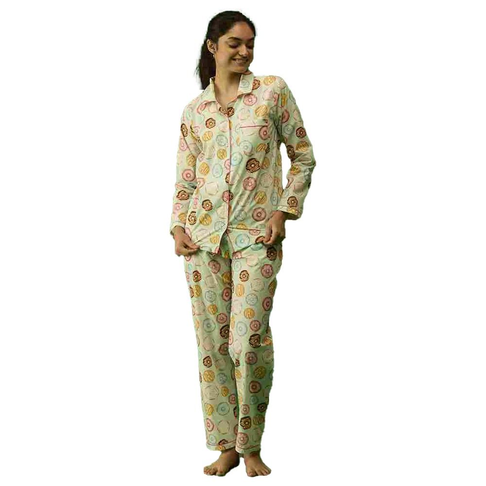 Little West Street - 2pc-Set - Women Doughnut Pyjama Set - Green