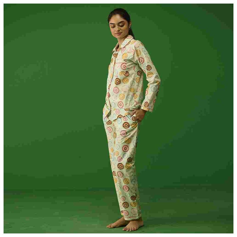 Little West Street - 2pc-Set - Women Doughnut Pyjama Set - Green