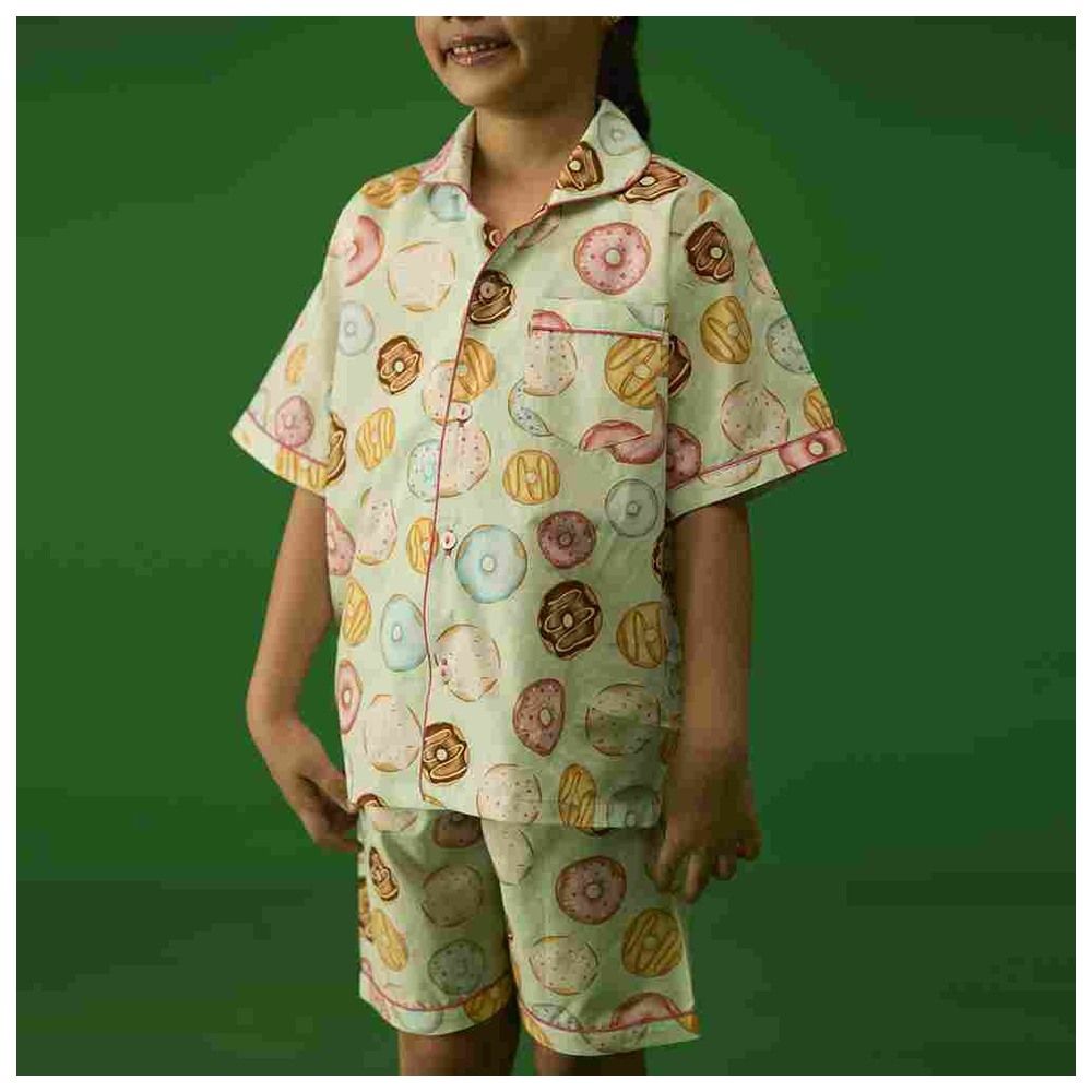 Little West Street - 2pc-Set - Doughnut Cotton Shorts Set - Green