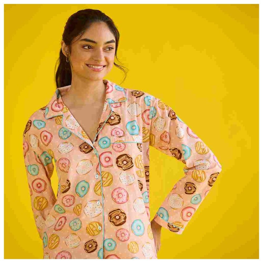 Little West Street - 2pc-Set - Women Doughnut Pyjama Set - Peach