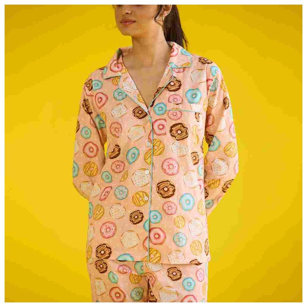 Little West Street - 2pc-Set - Women Doughnut Pyjama Set - Peach